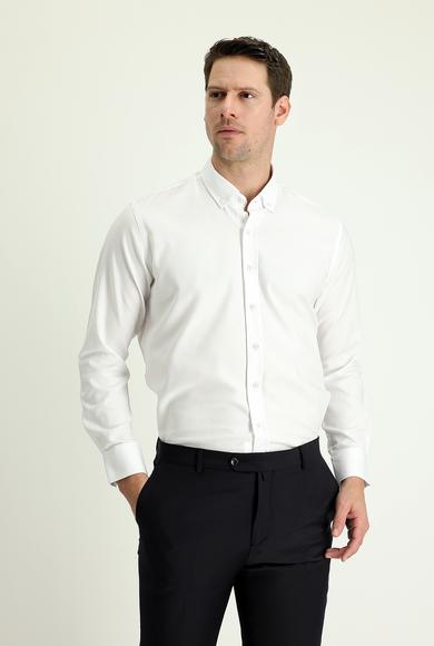 Erkek Giyim - BEYAZ M Beden Uzun Kol Slim Fit Oxford Gömlek
