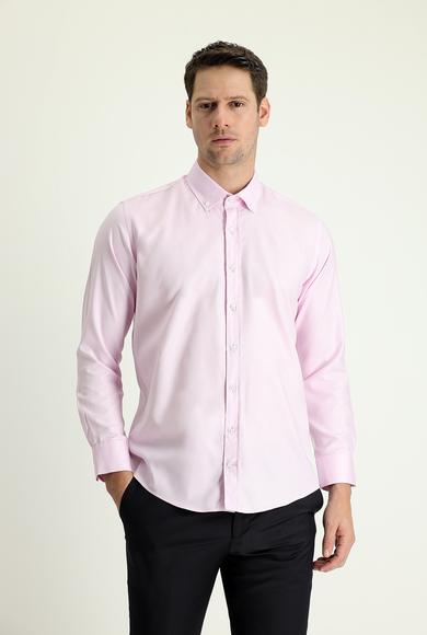 Erkek Giyim - TOZ PEMBE L Beden Uzun Kol Slim Fit Oxford Gömlek