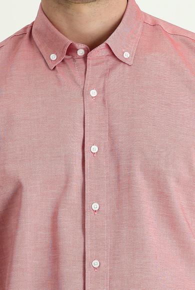 Erkek Giyim - AÇIK KIRMIZI L Beden Uzun Kol Slim Fit Oxford Gömlek