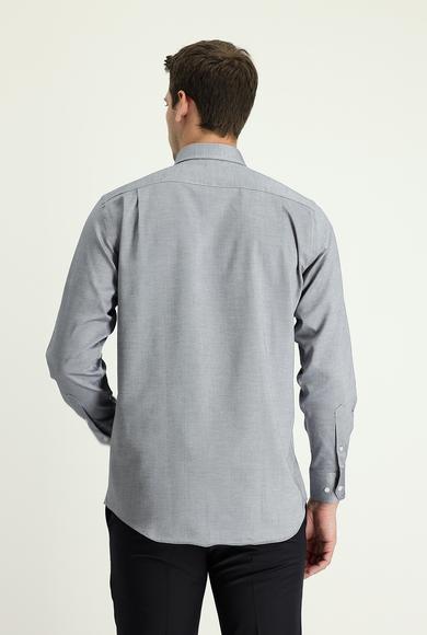 Erkek Giyim - ORTA LACİVERT L Beden Uzun Kol Regular Fit Oxford Gömlek