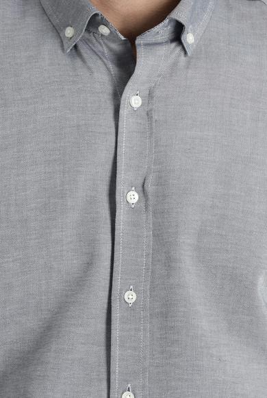Erkek Giyim - ORTA LACİVERT 3X Beden Uzun Kol Regular Fit Oxford Gömlek