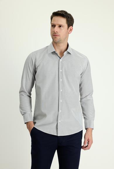 Erkek Giyim - SİYAH XL Beden Uzun Kol Slim Fit Klasik Çizgili Gömlek