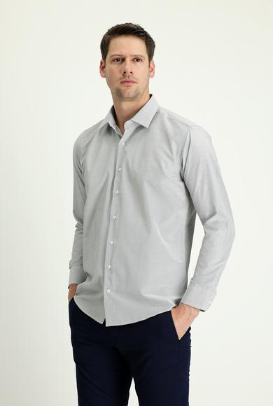 Erkek Giyim - SİYAH XL Beden Uzun Kol Slim Fit Klasik Çizgili Gömlek