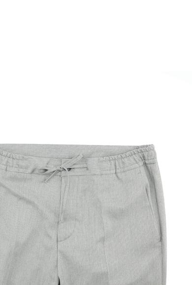 Erkek Giyim - ORTA GRİ 50 Beden Süper Slim Fit Beli Lastikli İpli Desenli Takım Elbise