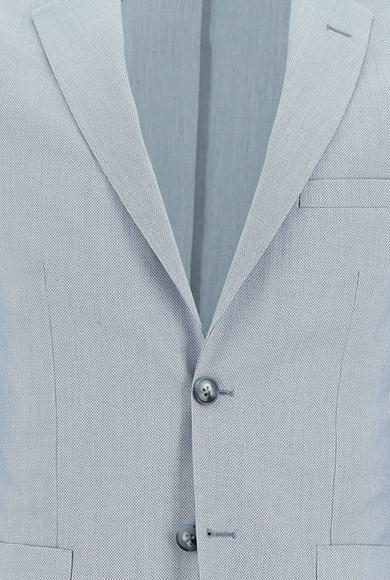 Erkek Giyim - AÇIK MAVİ 46 Beden Süper Slim Fit Beli Lastikli İpli Desenli Takım Elbise