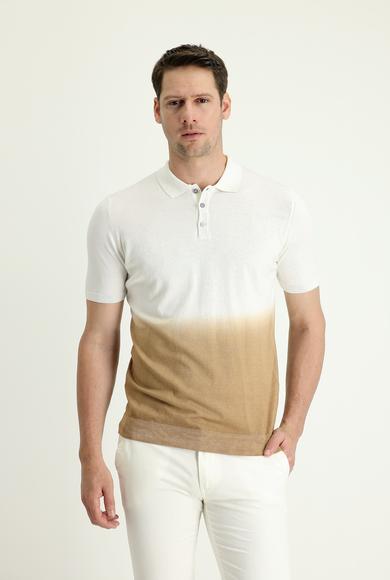 Erkek Giyim - KOYU VİZON XXL Beden Polo Yaka Regular Fit Desenli Tişört