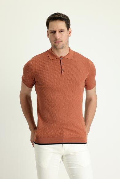 Erkek Giyim - KİREMİT 6X Beden Polo Yaka Regular Fit Desenli Tişört