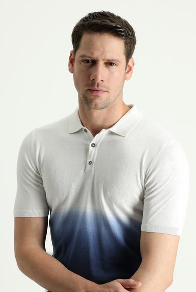 Erkek Giyim - SİYAH LACİVERT L Beden Polo Yaka Regular Fit Desenli Tişört