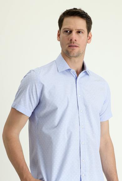 Erkek Giyim - UÇUK MAVİ L Beden Kısa Kol Regular Fit Desenli Gömlek