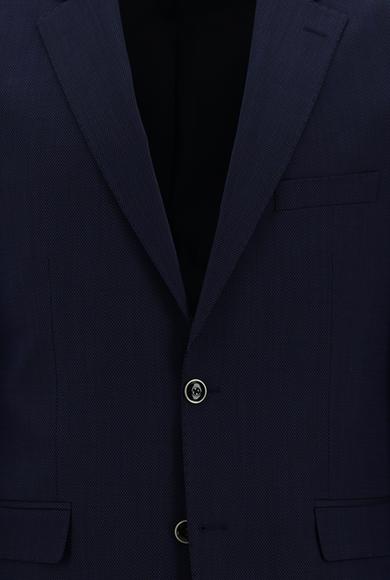 Erkek Giyim - ORTA LACİVERT 50 Beden Yünlü Klasik Desenli Takım Elbise