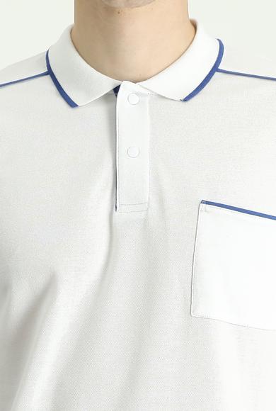 Erkek Giyim - KIRIK BEYAZ S Beden Polo Yaka Regular Fit Desenli Tişört