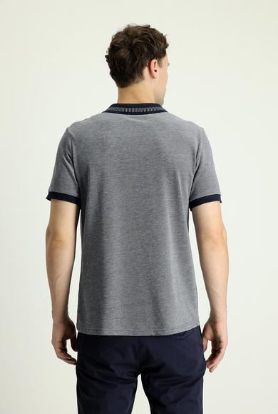 Erkek Giyim - SİYAH LACİVERT 7X Beden Polo Yaka Regular Fit Desenli Nakışlı Tişört