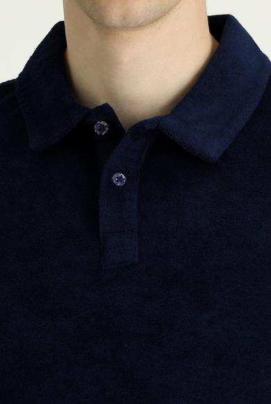 Erkek Giyim - SİYAH LACİVERT M Beden Polo Yaka Slim Fit Tişört
