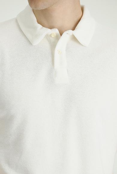 Erkek Giyim - KIRIK BEYAZ XXL Beden Polo Yaka Slim Fit Havlu Kumaş Tişört