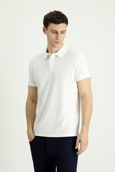 Erkek Giyim - KIRIK BEYAZ XXL Beden Polo Yaka Slim Fit Havlu Kumaş Tişört