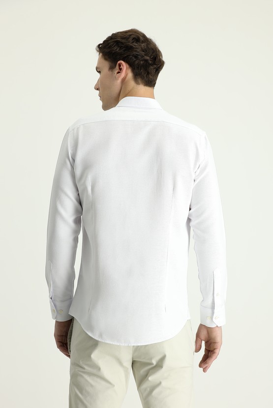 Erkek Giyim - Uzun Kol Slim Fit Desenli Spor Gömlek