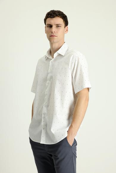 Erkek Giyim - BEYAZ XXL Beden Kısa Kol Regular Fit Desenli Gömlek