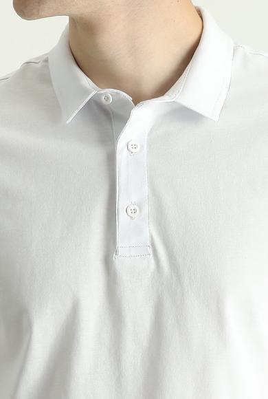 Erkek Giyim - BEYAZ XL Beden Polo Yaka Regular Fit Nakışlı Süprem Tişört