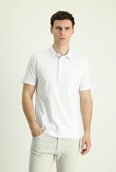 Erkek Giyim - BEYAZ XL Beden Polo Yaka Regular Fit Nakışlı Süprem Tişört