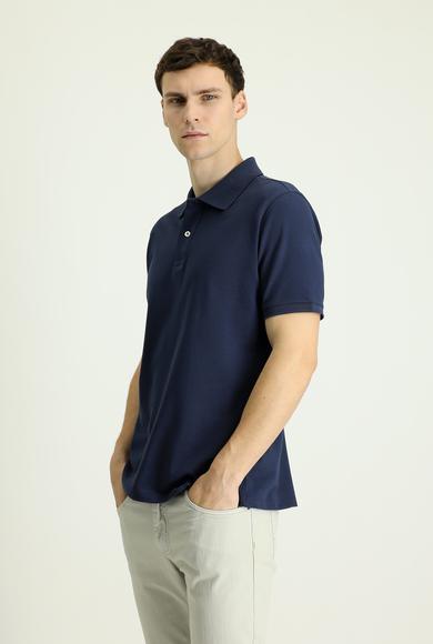 Erkek Giyim - ORTA LACİVERT 4X Beden Polo Yaka Regular Fit Nakışlı Tişört