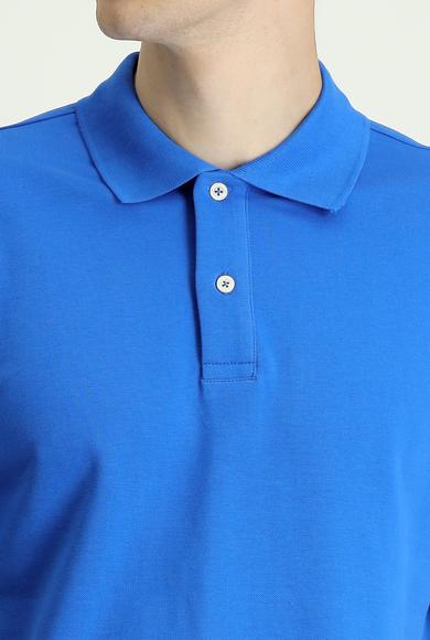 Erkek Giyim - SAKS MAVİ 3X Beden Polo Yaka Regular Fit Nakışlı Tişört