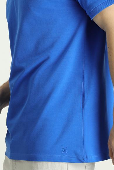 Erkek Giyim - SAKS MAVİ 3X Beden Polo Yaka Regular Fit Nakışlı Tişört