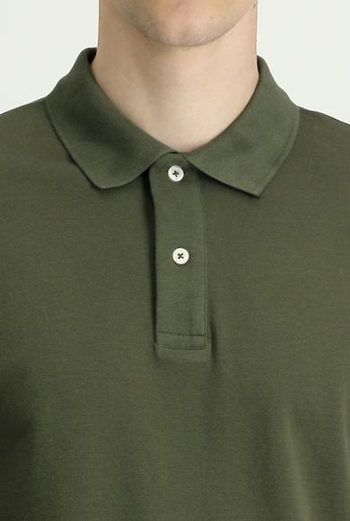 Erkek Giyim - ORTA HAKİ 3X Beden Polo Yaka Regular Fit Nakışlı Tişört