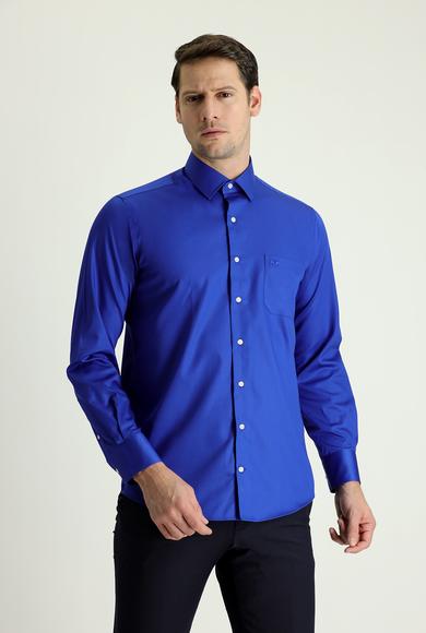 Erkek Giyim - SAKS MAVİ 4X Beden Uzun Kol Non Iron Klasik Gömlek