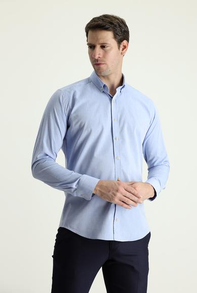 Erkek Giyim - AÇIK MAVİ L Beden Uzun Kol Slim Fit Spor Gömlek
