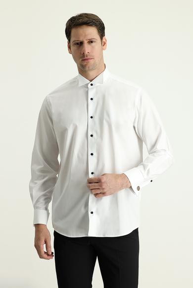 Erkek Giyim - BEYAZ 3X Beden Ata Yaka Klasik Gömlek