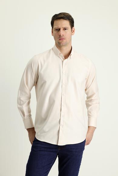 Erkek Giyim - AÇIK BEJ 3X Beden Uzun Kol Regular Fit Oxford Gömlek