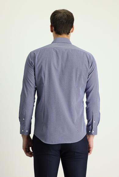 Erkek Giyim - KOYU LACİVERT M Beden Uzun Kol Slim Fit Desenli Gömlek