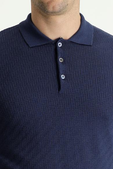 Erkek Giyim - SİYAH LACİVERT 3X Beden Polo Yaka Regular Fit Desenli Tişört