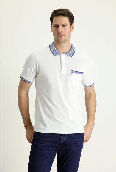 Erkek Giyim - KIRIK BEYAZ 3X Beden Polo Yaka Regular Fit Desenli Tişört