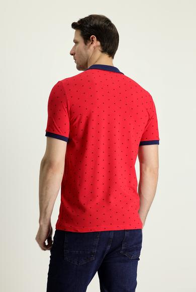 Erkek Giyim - BAYRAK KIRMIZI XL Beden Polo Yaka Slim Fit Desenli Tişört