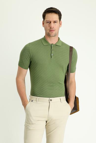 Erkek Giyim - YAG YESILI-OLIVE 4X Beden Polo Yaka Regular Fit Desenli Tişört