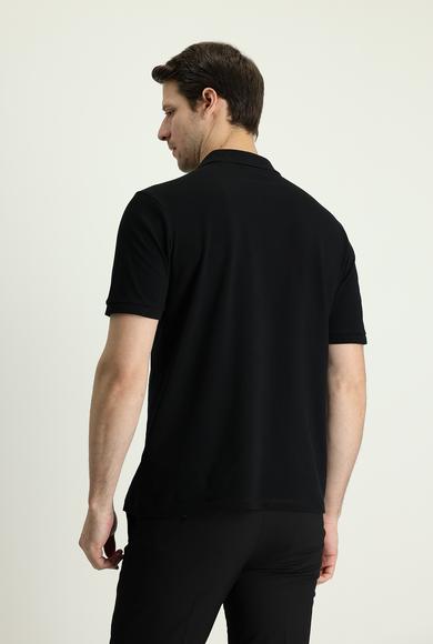 Erkek Giyim - Siyah 3X Beden Polo Yaka Regular Fit Nakışlı Tişört