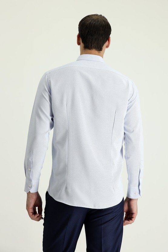 Erkek Giyim - Uzun Kol Slim Fit Desenli Spor Gömlek