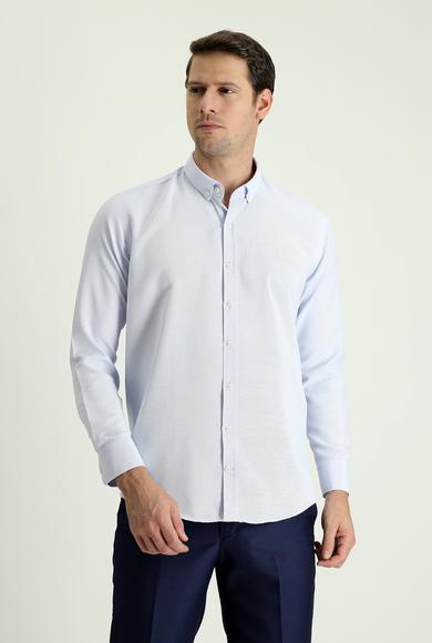 Erkek Giyim - UÇUK MAVİ S Beden Uzun Kol Slim Fit Desenli Spor Gömlek
