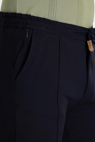Erkek Giyim - KOYU LACİVERT 46 Beden Slim Fit Beli Lastikli İpli Kanvas / Chino Pantolon