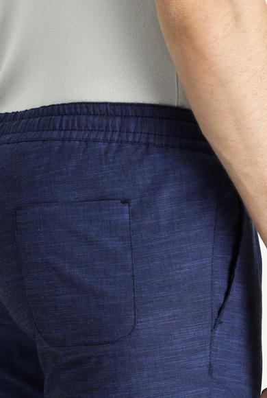 Erkek Giyim - KOYU LACİVERT 52 Beden Slim Fit Beli Lastikli İpli Desenli Kanvas / Chino Pantolon