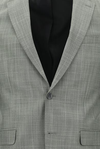 Erkek Giyim - ORTA GRİ 50 Beden Regular Fit Kareli Takım Elbise