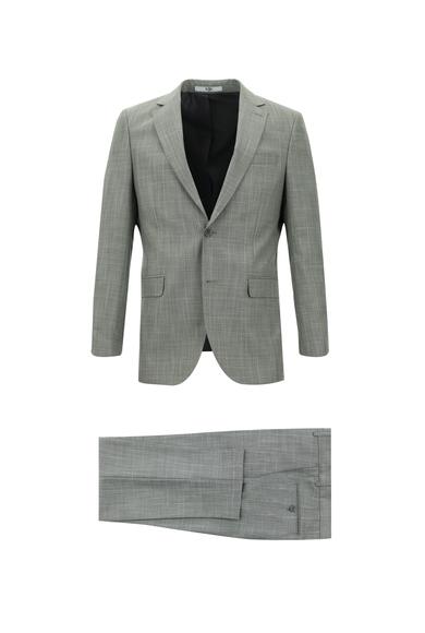 Erkek Giyim - ORTA GRİ 50 Beden Regular Fit Kareli Takım Elbise