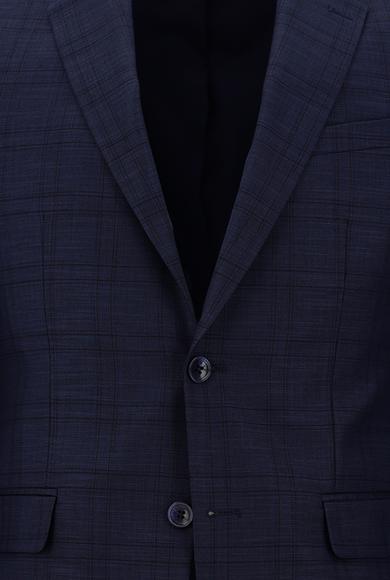 Erkek Giyim - AÇIK LACİVERT 50 Beden Slim Fit Ekose Takım Elbise