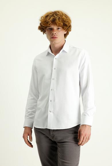 Erkek Giyim - BEYAZ L Beden Uzun Kol Slim Fit Klasik Gömlek