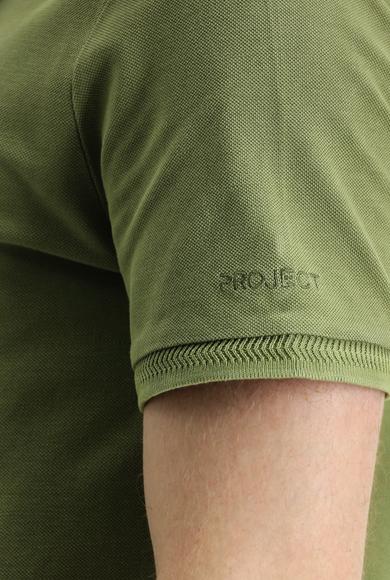 Erkek Giyim - ORTA HAKİ XL Beden Polo Yaka Slim Fit Nakışlı Tişört