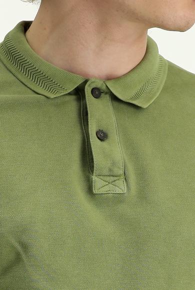 Erkek Giyim - ORTA HAKİ XL Beden Polo Yaka Slim Fit Nakışlı Tişört