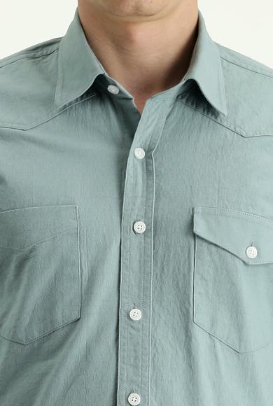 Erkek Giyim - ÇAĞLA YEŞİLİ M Beden Uzun Kol Slim Fit Spor Gömlek