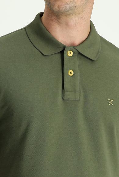 Erkek Giyim - ORTA HAKİ 3X Beden Polo Yaka Regular Fit Nakışlı Tişört