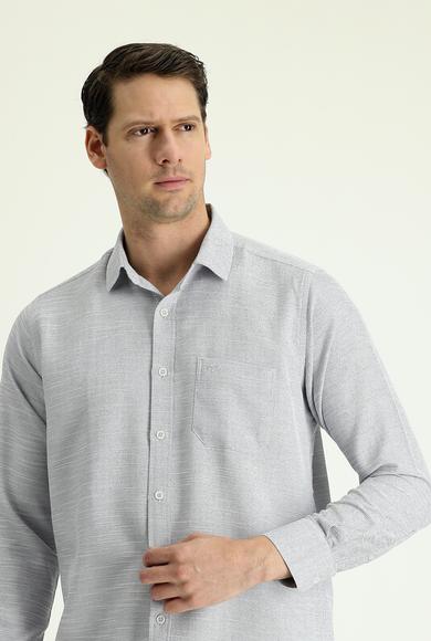 Erkek Giyim - AÇIK GRİ M Beden Uzun Kol Regular Fit Desenli Gömlek
